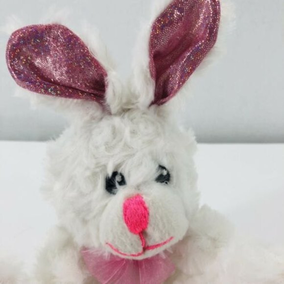 Greenbrier White Plush Bunny Rabbit Pink Sparkle Ears Paws Stuffed Animal Toy 8" - Picture 2 of 9